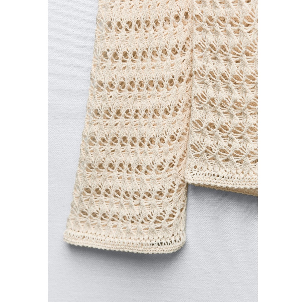 Zara POINTELLE KNIT POLO CARDIGAN - Picture 6 of 9